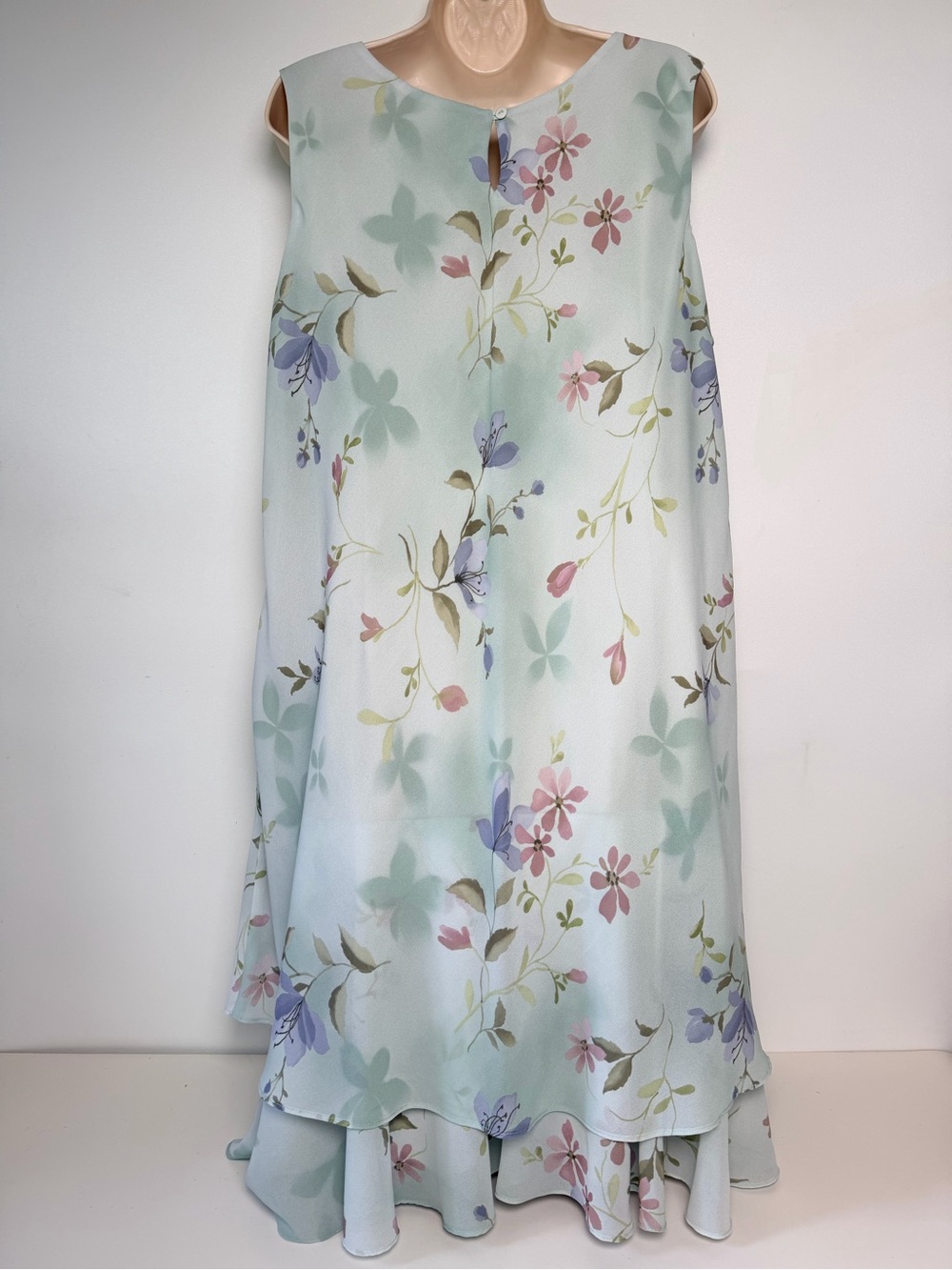 R&M Richards Sage Green Floral Chiffon Ruffle Hem Knee Length Dress Women sz 18 - Picture 3 of 8